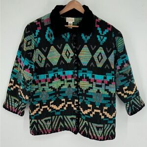 Cedar Canyon Aztec Southwest Women’s Black Colorful Blanket Tapestry Coat 1X S2